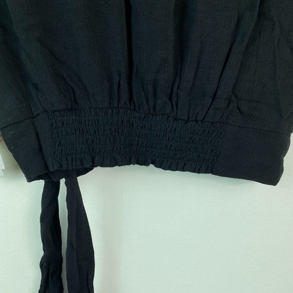 Gypsies & Moondust Juniors XS Black Tie Front Button Wrap Blouse Top NWT AQ86 - Picture 8 of 9